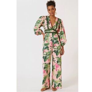 FARM RIO Pink palm trees jumpsuit.